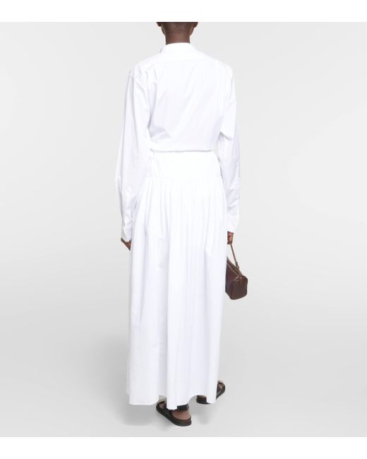 The Row White Leddie Gathered Cotton Midi Skirt