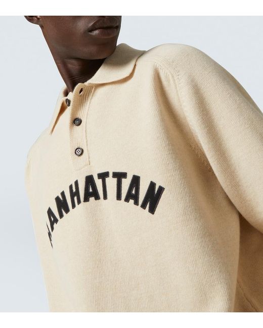 Bode Natural Manhattan Applique Wool Polo Sweater for men