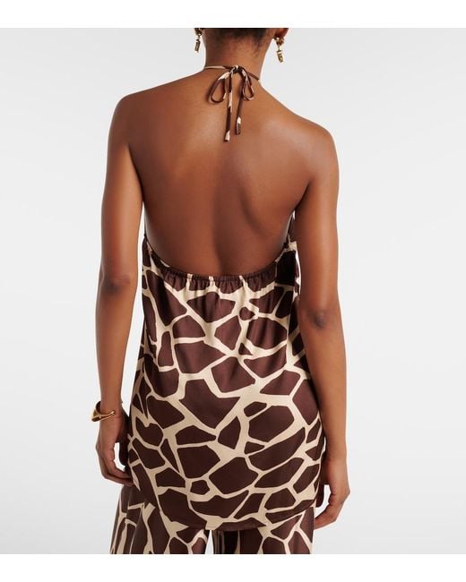 Faithfull The Brand Brown Jensen Animal-Print Halterneck Satin Top