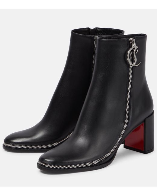 Christian Louboutin Black Cl Zip Booty 70 Logo-plaque Leather Heeled Ankle Boots
