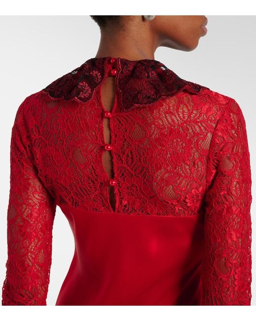 Rodarte Red Lace-Trimmed Silk-Blend Satin Gown