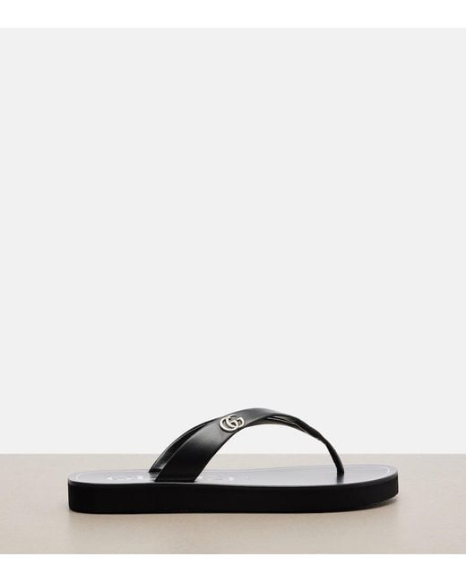 Gucci Brown Double G Leather Thong Sandals