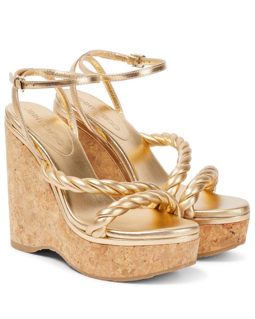 Jimmy Choo Diosa 130 Metallic Leather Wedge Sandals | Lyst