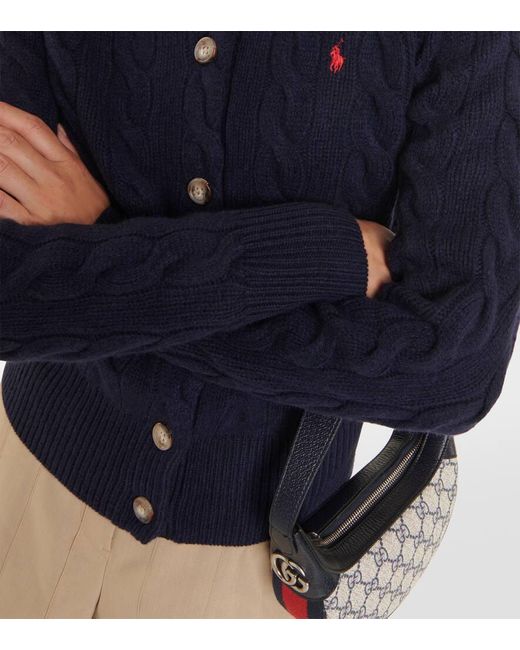 Polo Ralph Lauren Blue Cable-knit Wool And Cashmere Cardigan