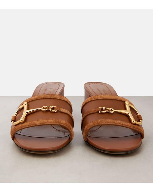 Mules En Cuir À Finitions En Daim Et À Mors De Cheval Alfa Gucci en coloris Brown