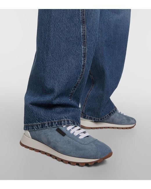 Brunello Cucinelli Blue Sneakers aus Veloursleder