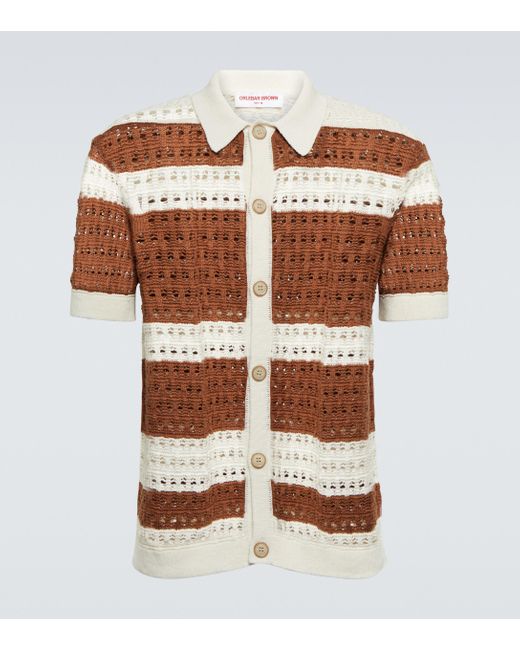Orlebar Brown Brown Fabien Crochet-knit Short-sleeved Shirt for men