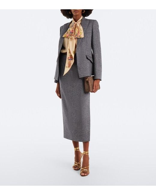 Etro Gray Wool And Silk-Blend Pencil Skirt