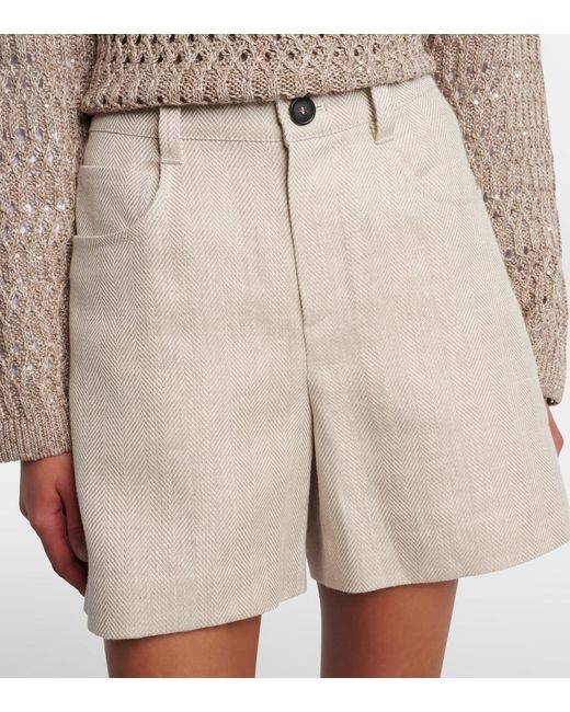 Brunello Cucinelli White High-Rise Linen And Cotton Bermuda Shorts