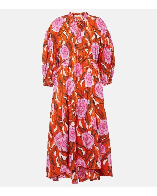 Diane von Furstenberg Red Artie Floral-Print Cotton-Blend Midi Dress