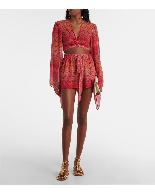 Missoni Red Zigzag Printed Silk Shorts
