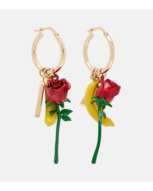 Prada Red Embellished Enamel Hoop Earrings