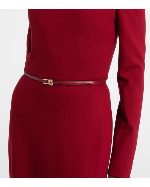 Elie Saab Red Belted Off-Shoulder Jersey Gown