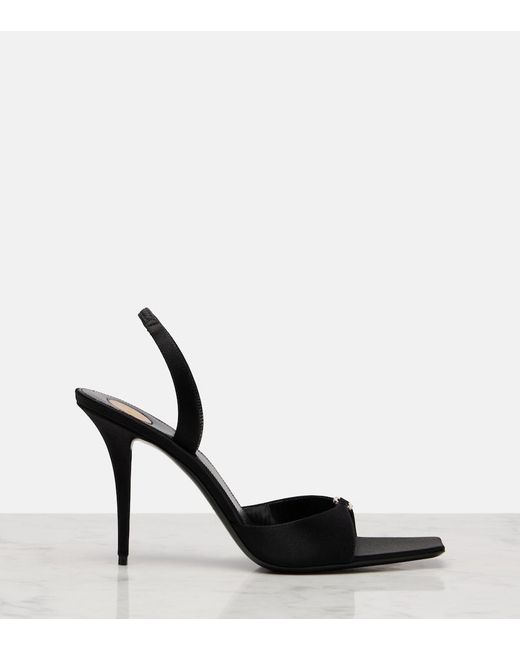 Saint Laurent Black Daisy 95 Embellished Crepe Satin Sandals