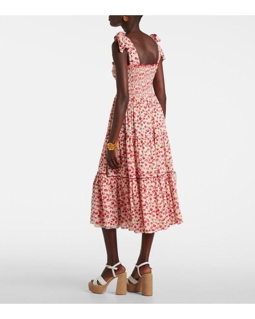 Poupette Triny Polka-Dot Shirred Midi Dress