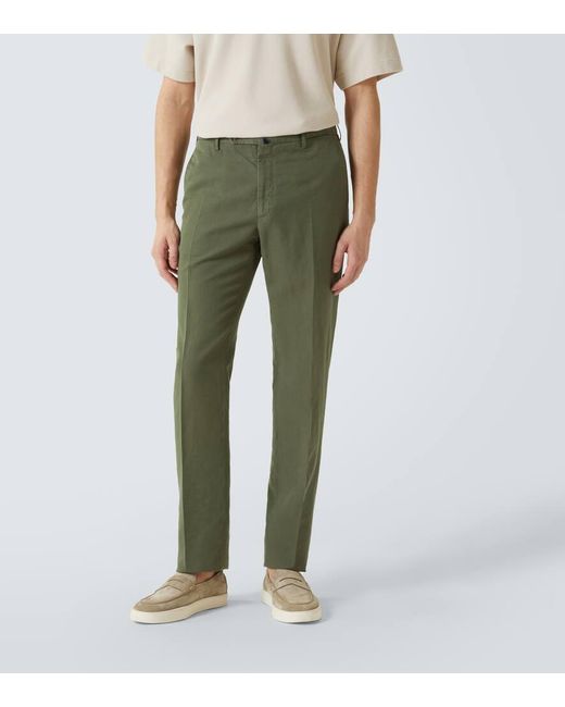 Pantalones Rectos De Lino Y Algodon Incotex de hombre de color Green