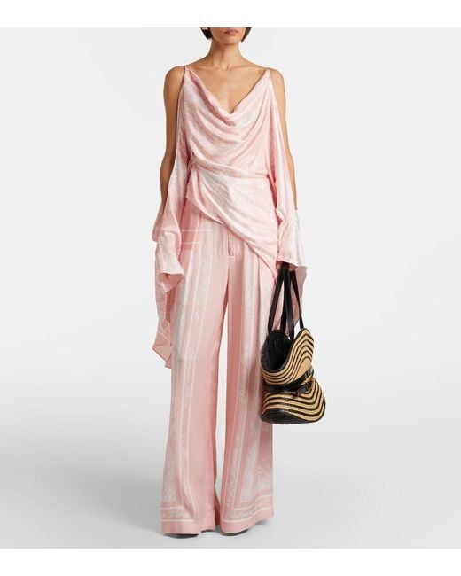 Balmain Pink Printed Asymmetric Top