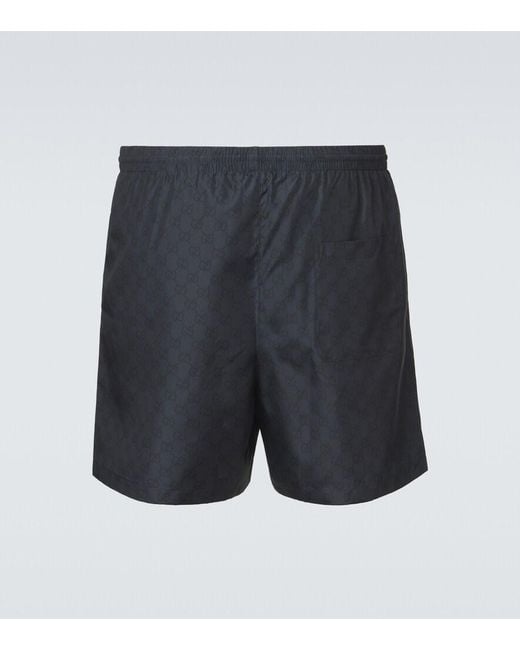 Gucci Blue Gg Poplin Swim Trunks for men