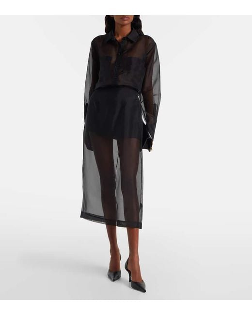 Jupe Midi En Soie FRAME en coloris Black