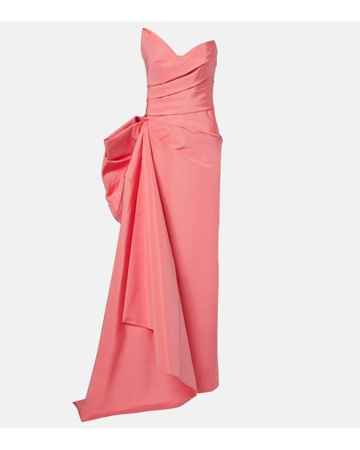 Monique Lhuillier Pink Strapless Draped Silk Faille Gown