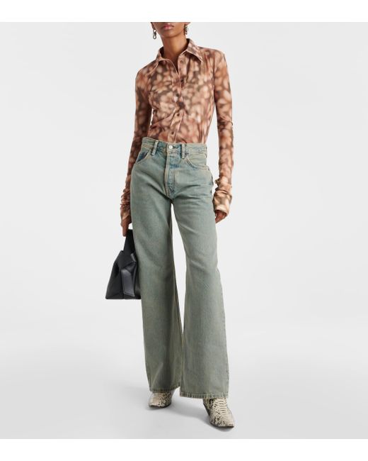 Acne Green Mid-rise Wide-leg Jeans