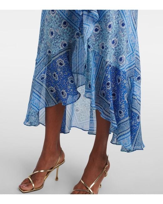Rixo Blue Gracye Ruffled Silk Maxi Dress