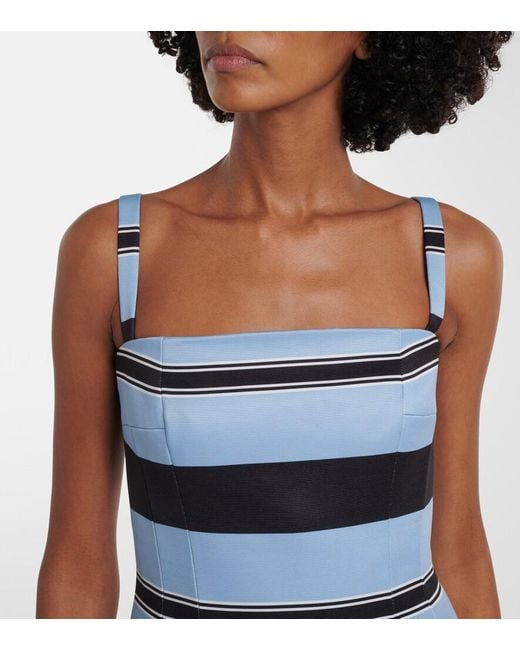 Emilia Wickstead Blue Regina Striped Taffeta Faille Maxi Dress