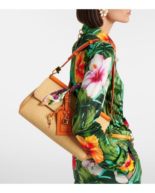 Dolce & Gabbana Brown Sicily Small Raffia Top-Handle Bag