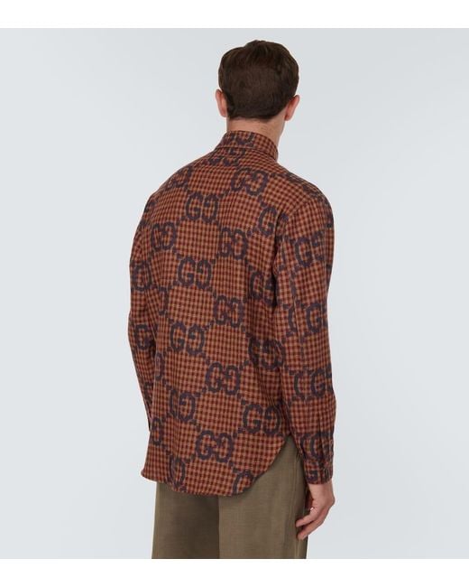 Camisa de lana a cuadros con Maxi GG Gucci de hombre de color Red