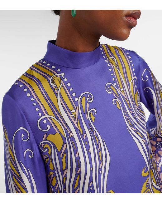 LaDoubleJ Blue Make An Exit Printed Silk Satin Blouse