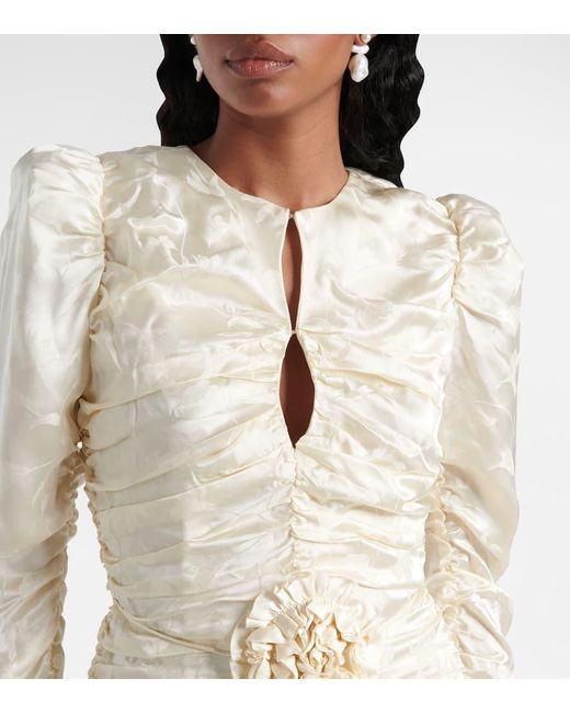 ROTATE BIRGER CHRISTENSEN Natural Bridal Ruched Silk Satin Minidress