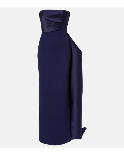 Solace London Blue Kinsley Draped Strapless Gown