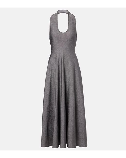 KHAITE Women's Gray Melina Halterneck Lame Maxi Dress - www.disolcolor.com KHAITE Women's Gray Melina Halterneck Lame Maxi Dress - www.disolcolor.com