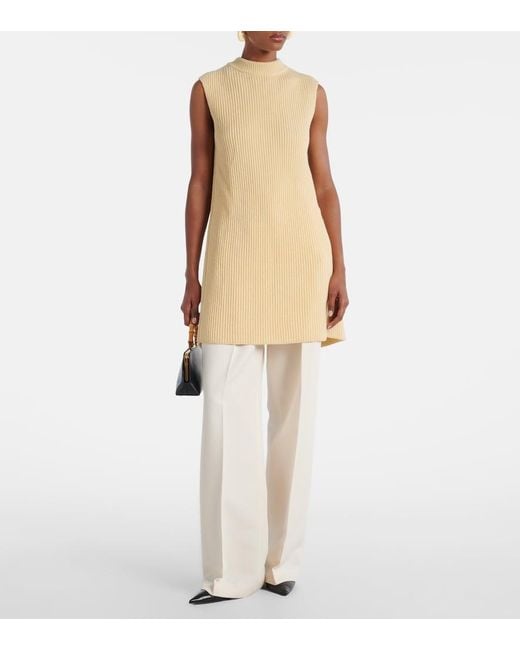 Jil Sander Natural Oversized Ribbed-Knit Wool Vest
