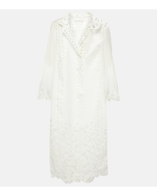 Oscar de la Renta White Floral Trellis Guipure Lace-trimmed Tunic