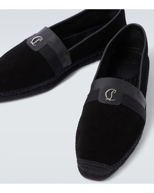 Christian Louboutin Black Alfarica Logo-Embellished Leather And Grosgrain-Trimmed Suede Espadrilles for men