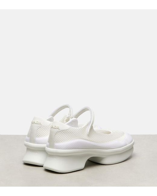 Prada White Wavy Mesh Mary Jane Flats