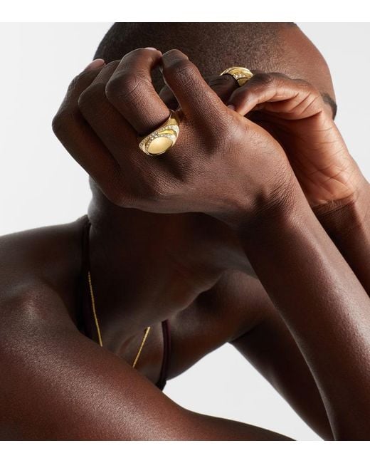 BVLGARI Metallic Ring Cabochon Aus 18Kt Gelbgold Mit Diamanten