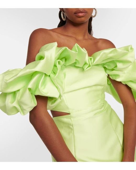 ALÉMAIS Green Suzi Off-shoulder Minidress