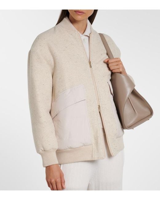 Eleventy Natural Herringbone Wool-Blend Down Jacket