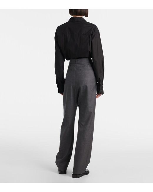 Lemaire Gray Pleated Wool Twill Straight Pants