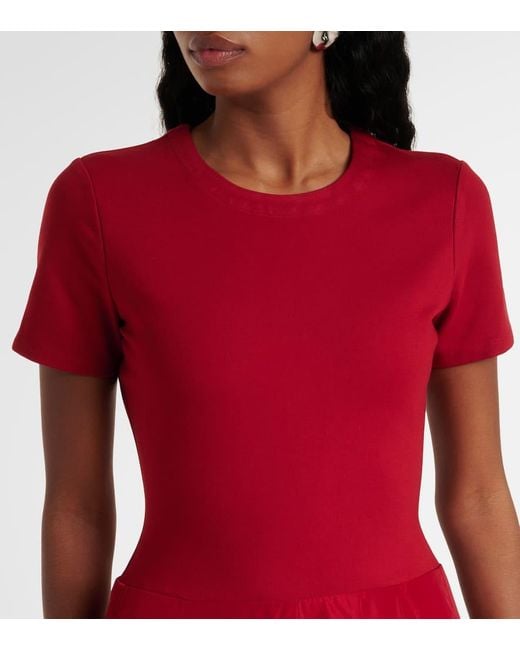 Staud Red Pleated Ponte And Grosgrain Maxi Dress