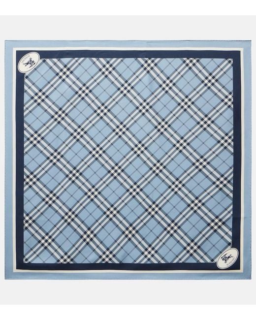 Burberry Blue Check Silk Twill Scarf