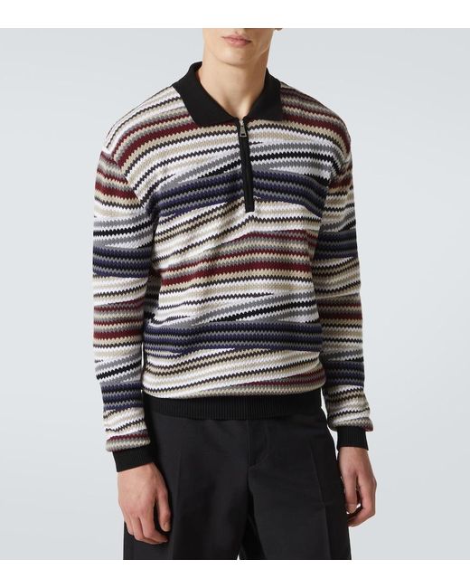 Missoni Blue Zigzag Cotton Polo Sweater for men