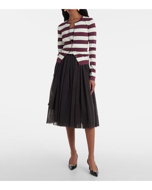 Dolce & Gabbana White Striped Crew-Neck Viscose Cardigan
