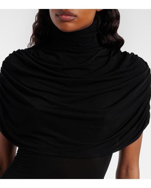 Magda Butrym Black Floral-Applique Caped Bodysuit