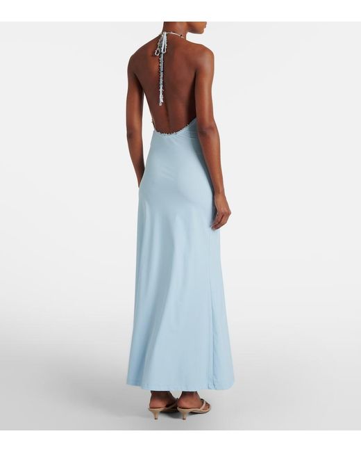 Christopher Esber Blue Embellished Halterneck Maxi Dress