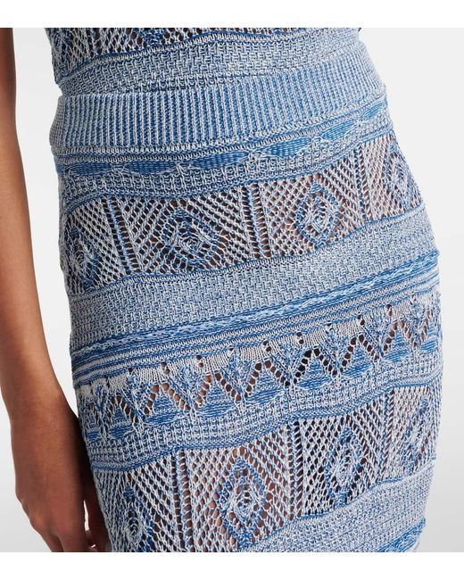 Etro Blue Crochet Ruffled Cotton Midi Skirt