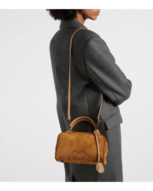 Brunello Cucinelli Brown Tote Small Aus Veloursleder