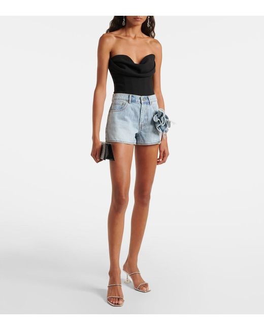 Area Blue Floral-applique Denim Shorts
